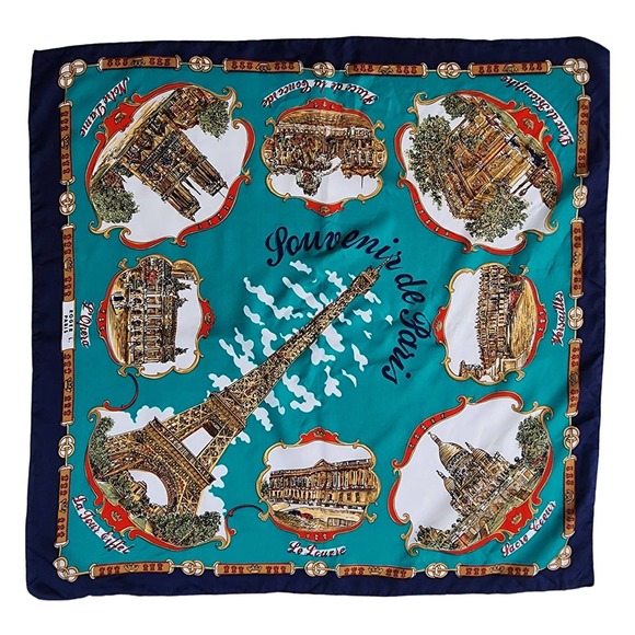 Lahmy Vintage Parisian Landmark Souvenir Square Scarf Made in Italy - Picture 1 of 6